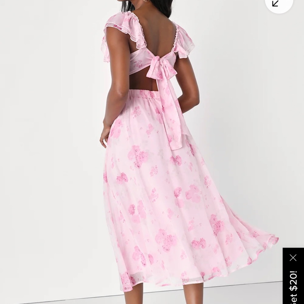 Pink Floral Ruffle Sleeve Midi Dress - Picture 2 of 2